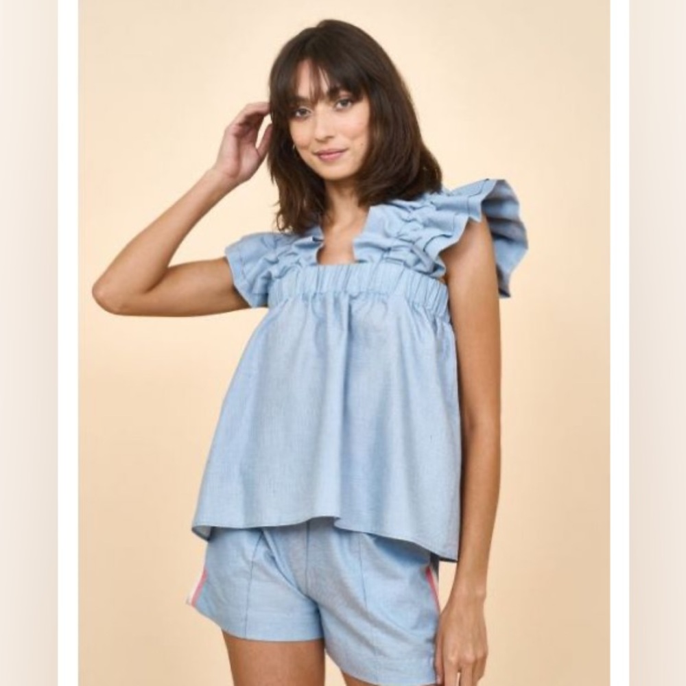 Inclán Studio Navy Ruffled Blouse